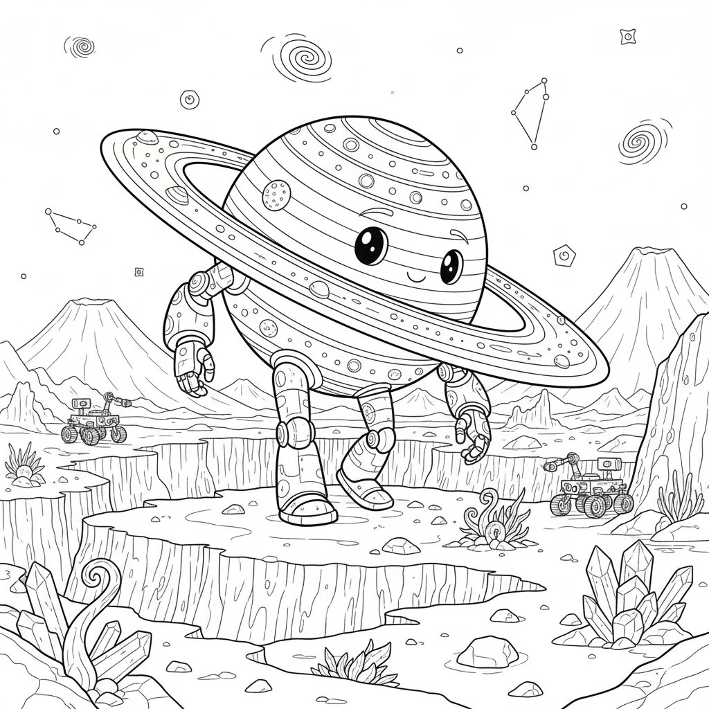 Página para Colorear de Saturno con Anillos - Difícil