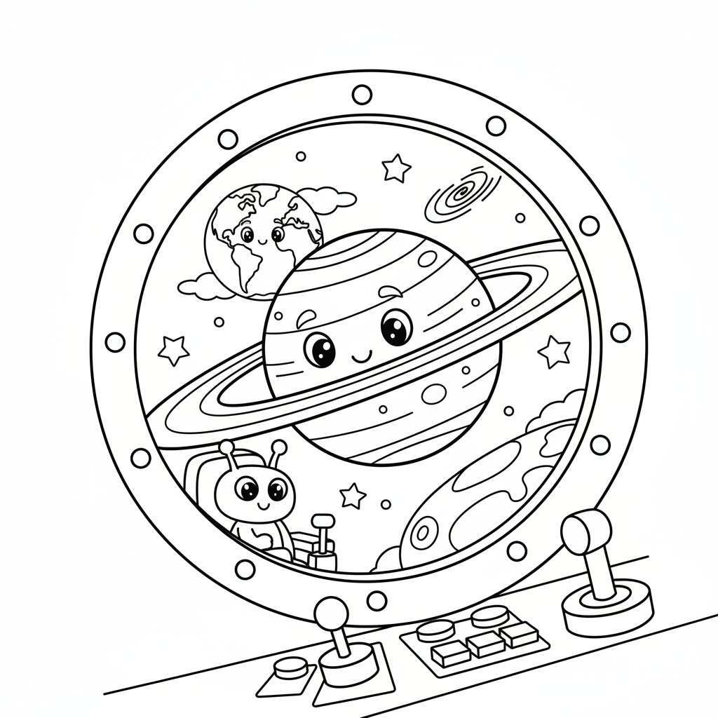 Fantástica Página para Colorear de Saturno con Anillos - Medio