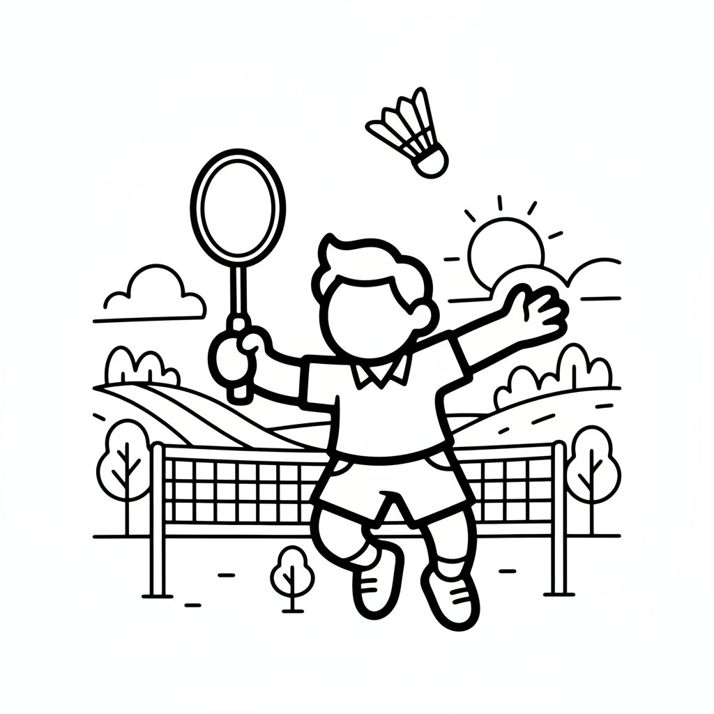 Página para Colorear Jugador de Bádminton - Fácil