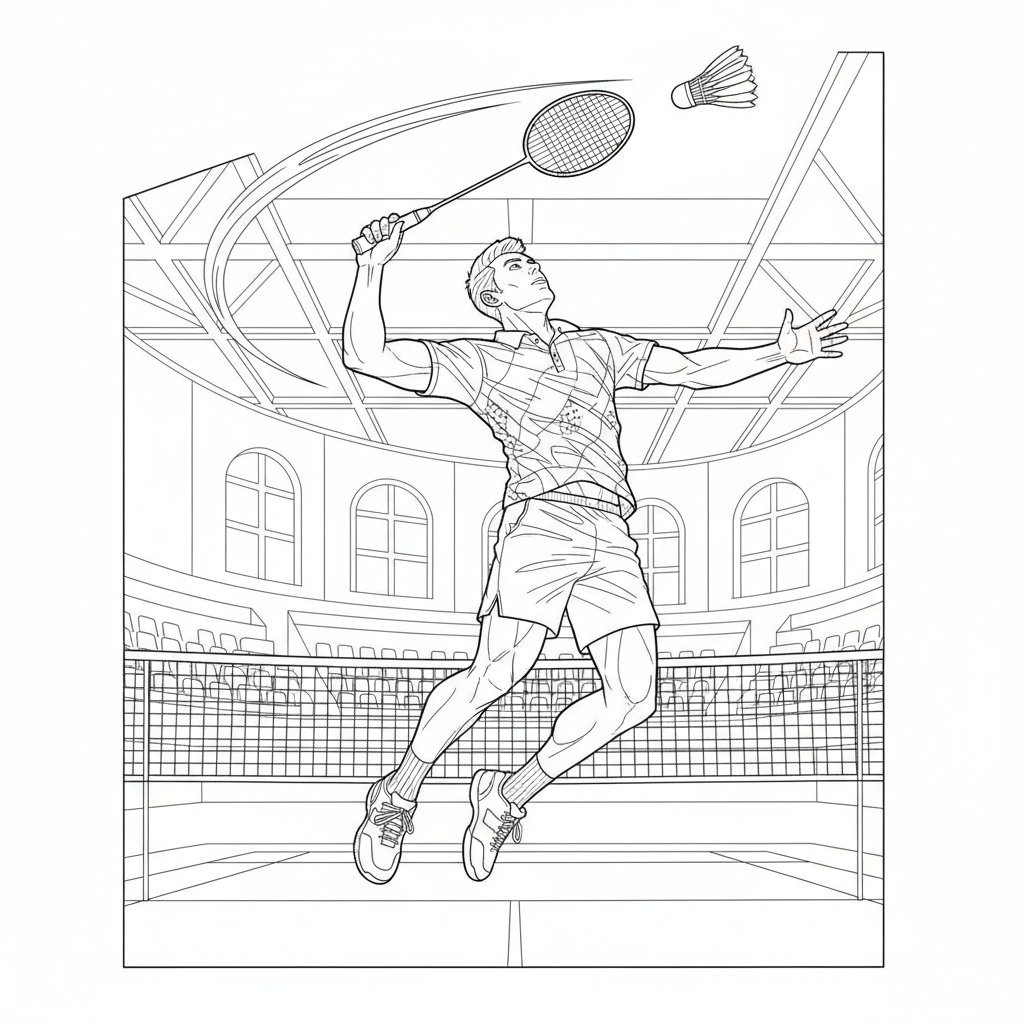 Página para Colorear Jugador de Bádminton - Difícil