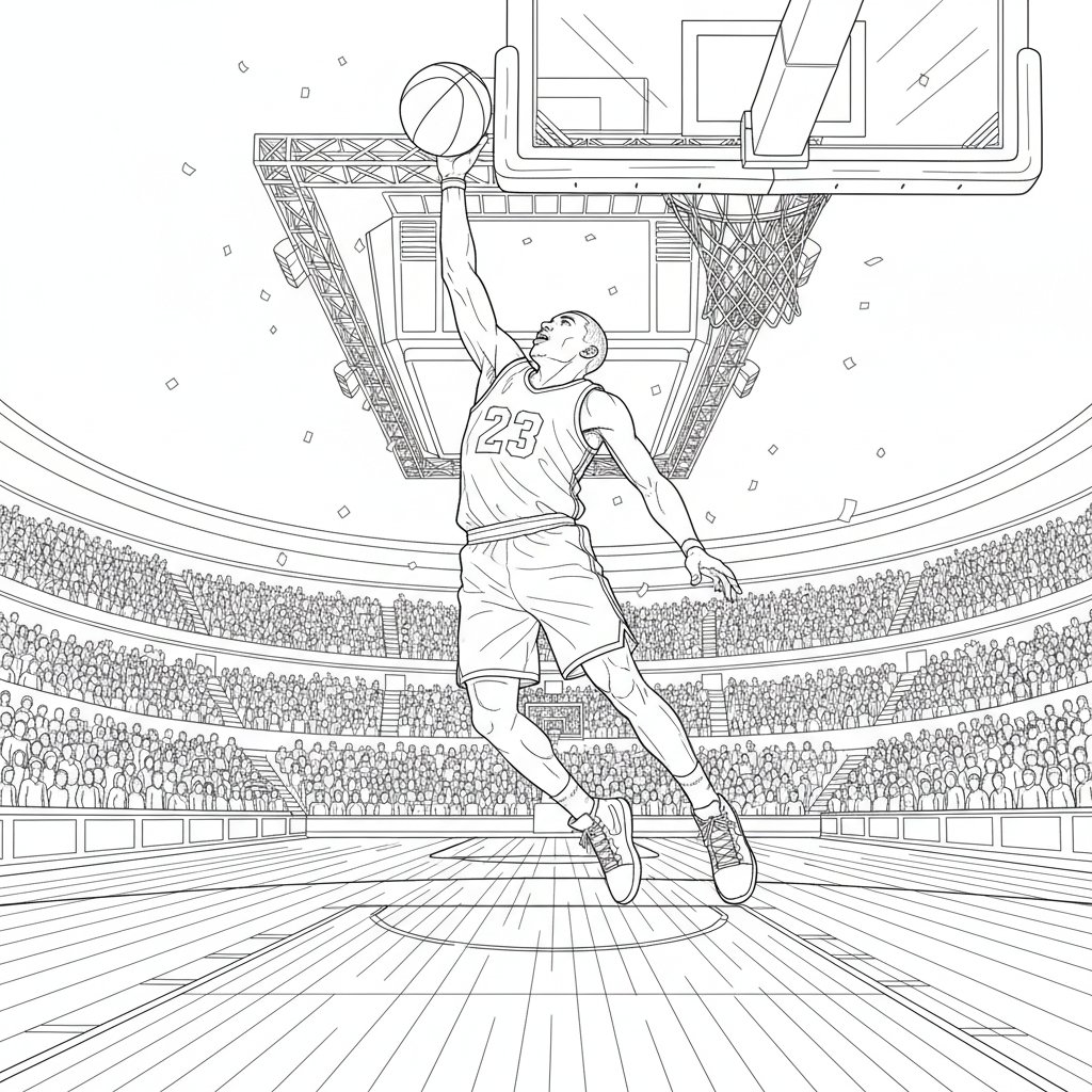 Página para Colorear Jugador de Baloncesto - Difícil