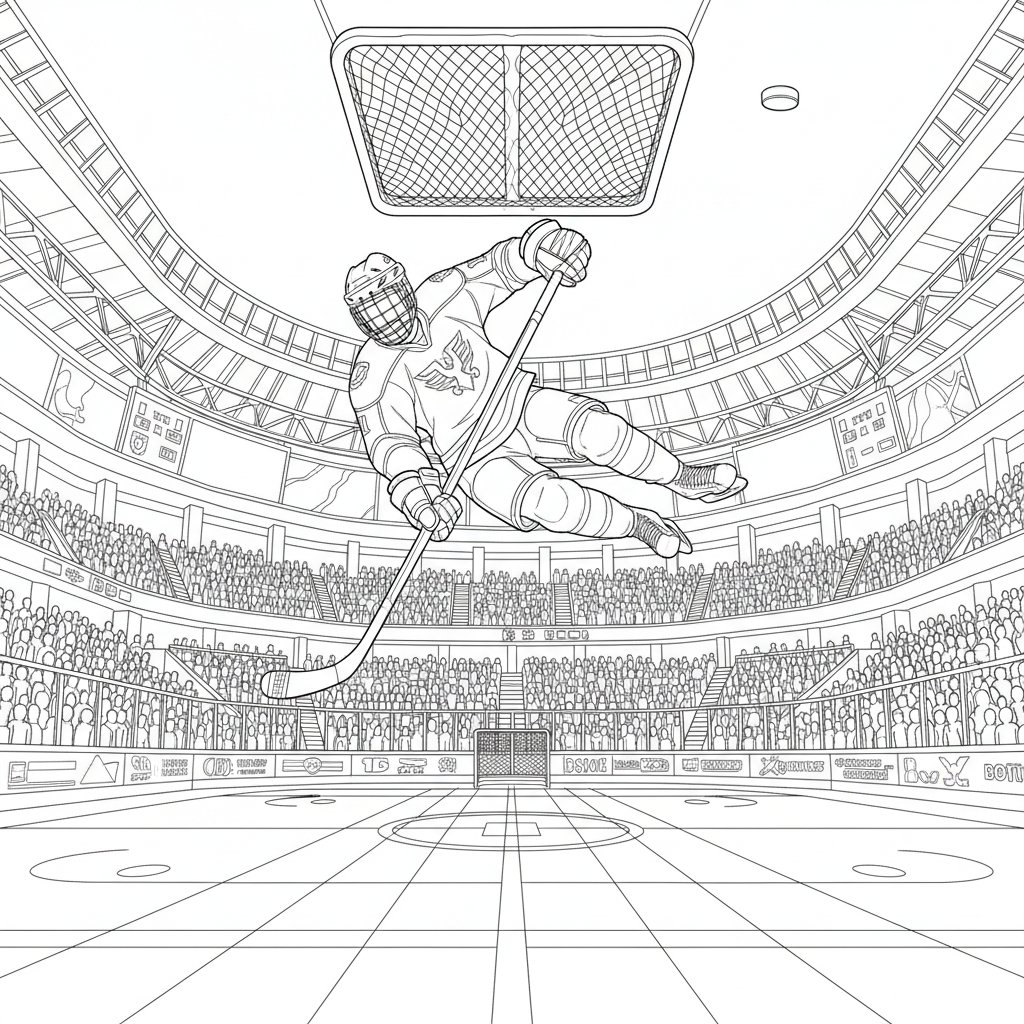 Página para Colorear de Jugador de Hockey - Difícil