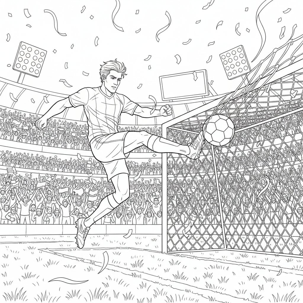 Página para Colorear de Jugador de Fútbol - Difícil