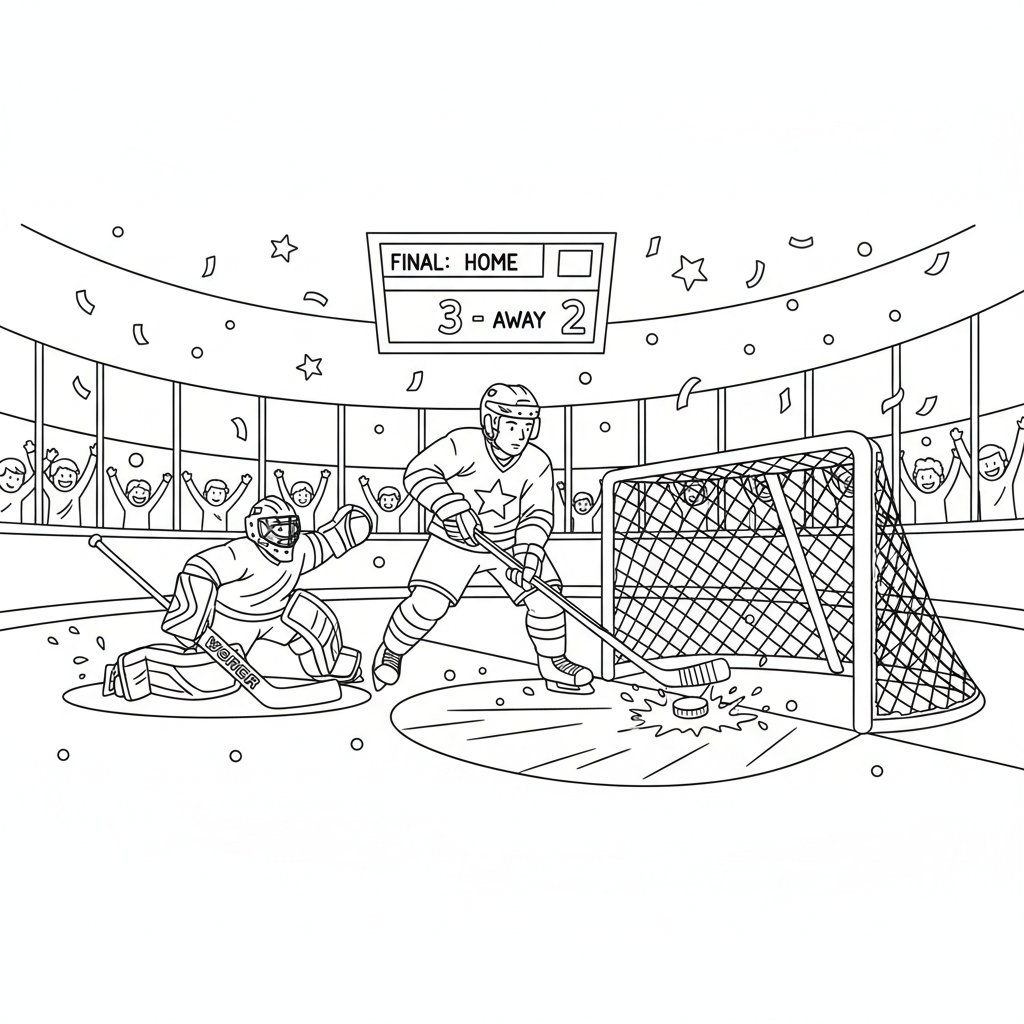 Página para Colorear del Jugador de Hockey Feliz - Medio