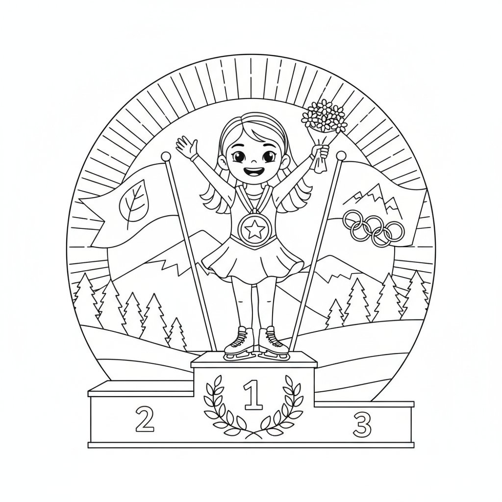 Página para Colorear de la Patinadora Feliz - Medio