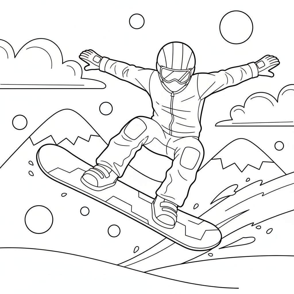 Página para Colorear de Lindo Snowboarder - Medio