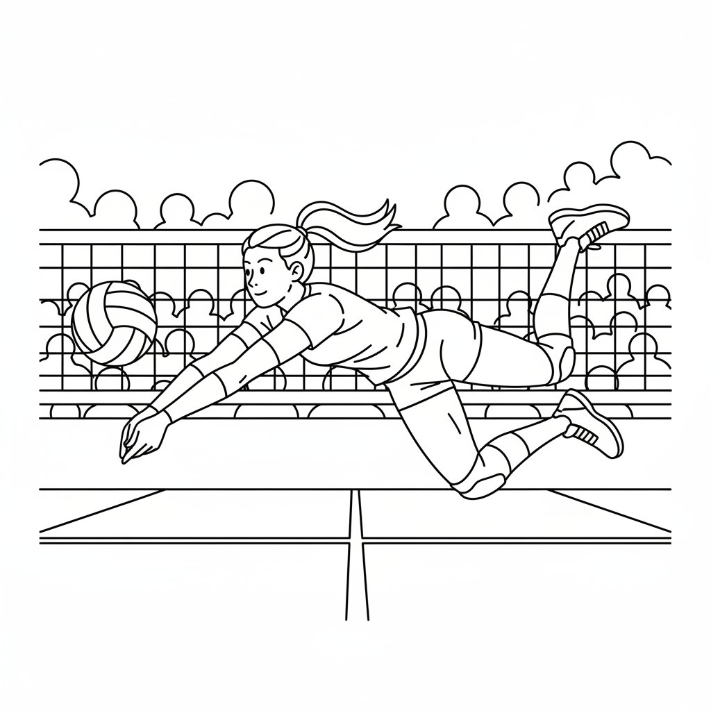 Página para Colorear de Jugador de Voleibol - Medio