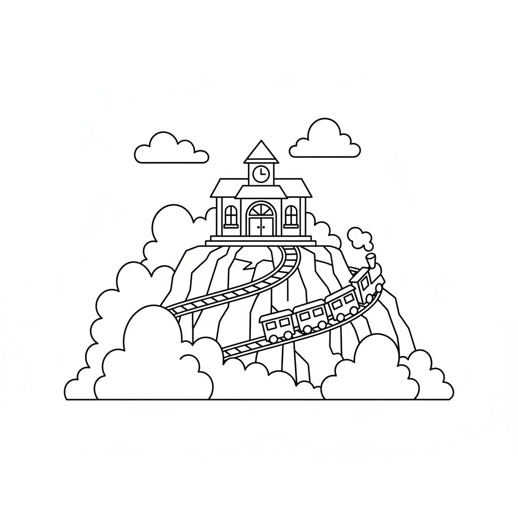 Página para Colorear de Estación de Tren Soñadora - Fácil