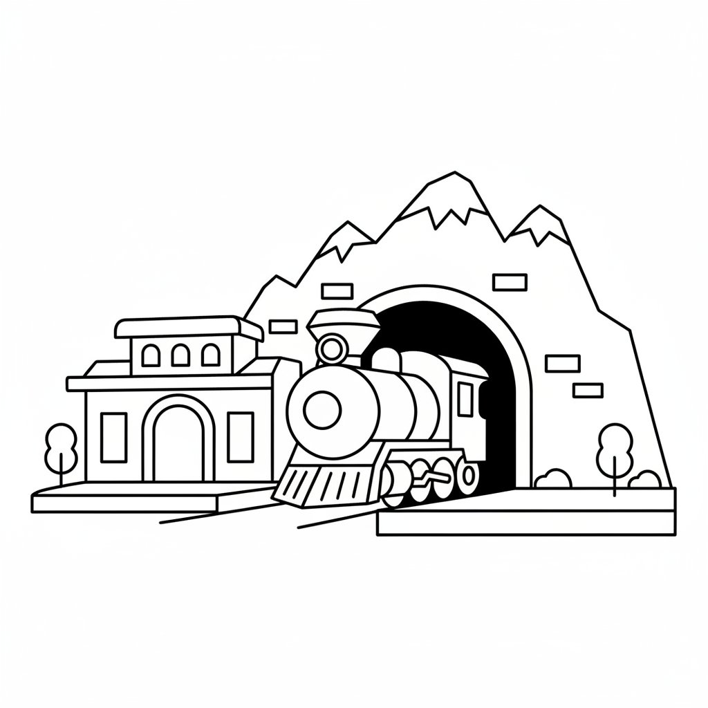 Página para Colorear de la Elegante Estación de Tren - Fácil