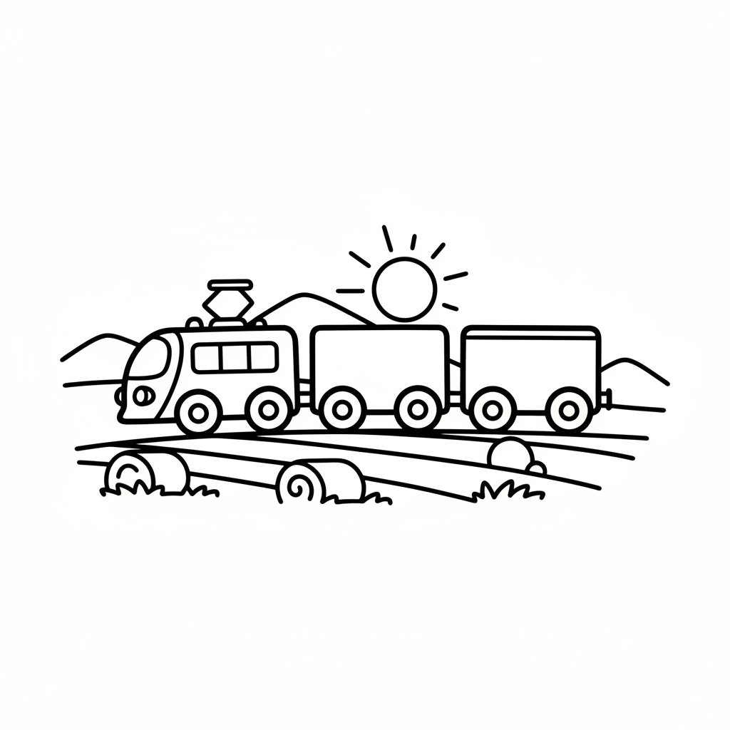 Página para Colorear del Encantador Tren Eléctrico - Fácil