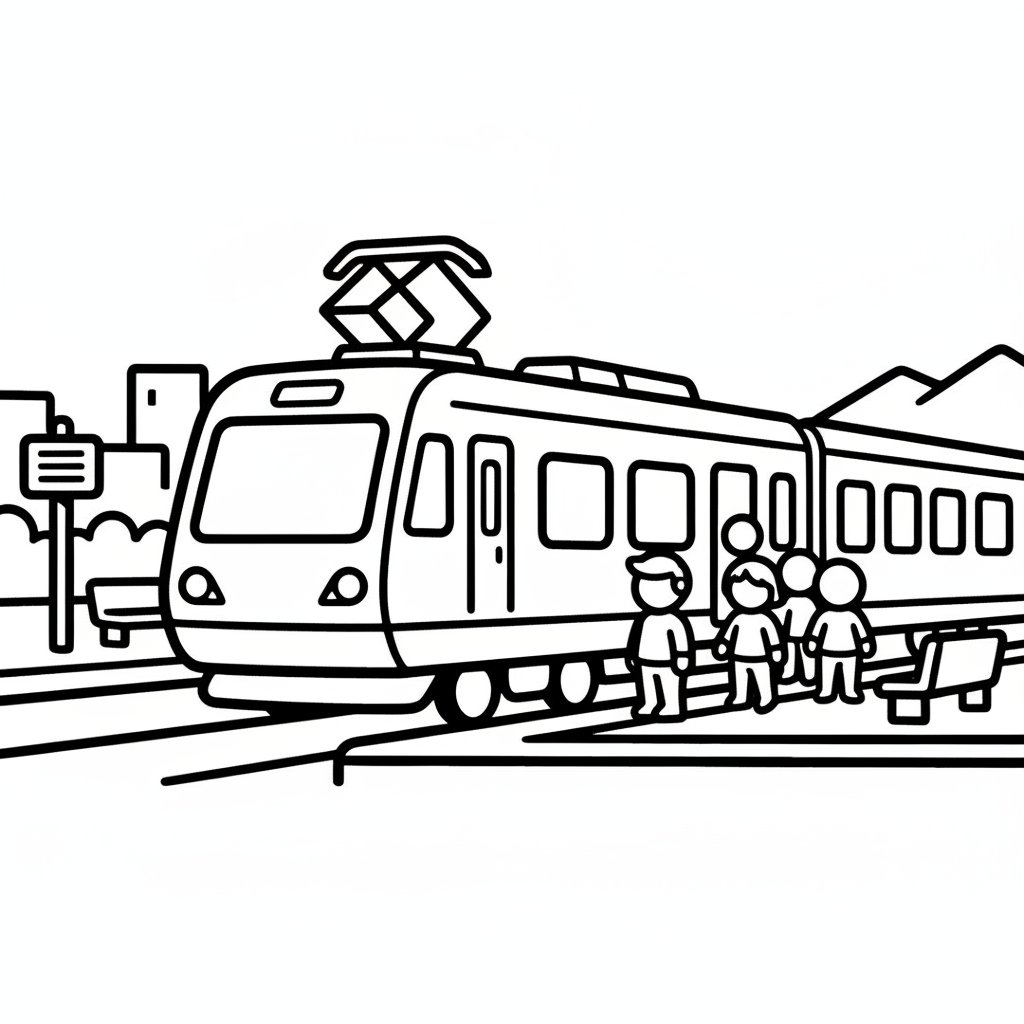 Página para Colorear de Tren Eléctrico Majestuoso - Fácil