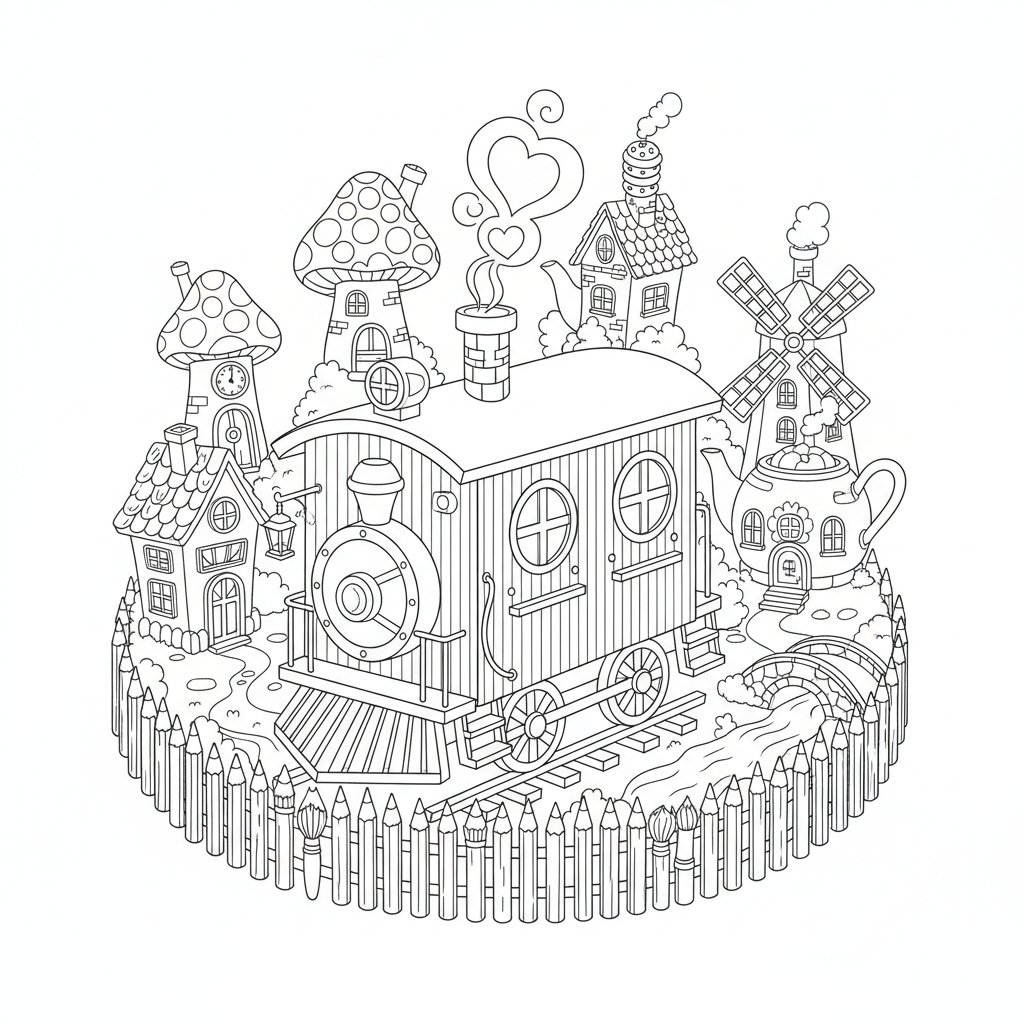 Página para Colorear del Vagón de Cola Soñador - Difícil