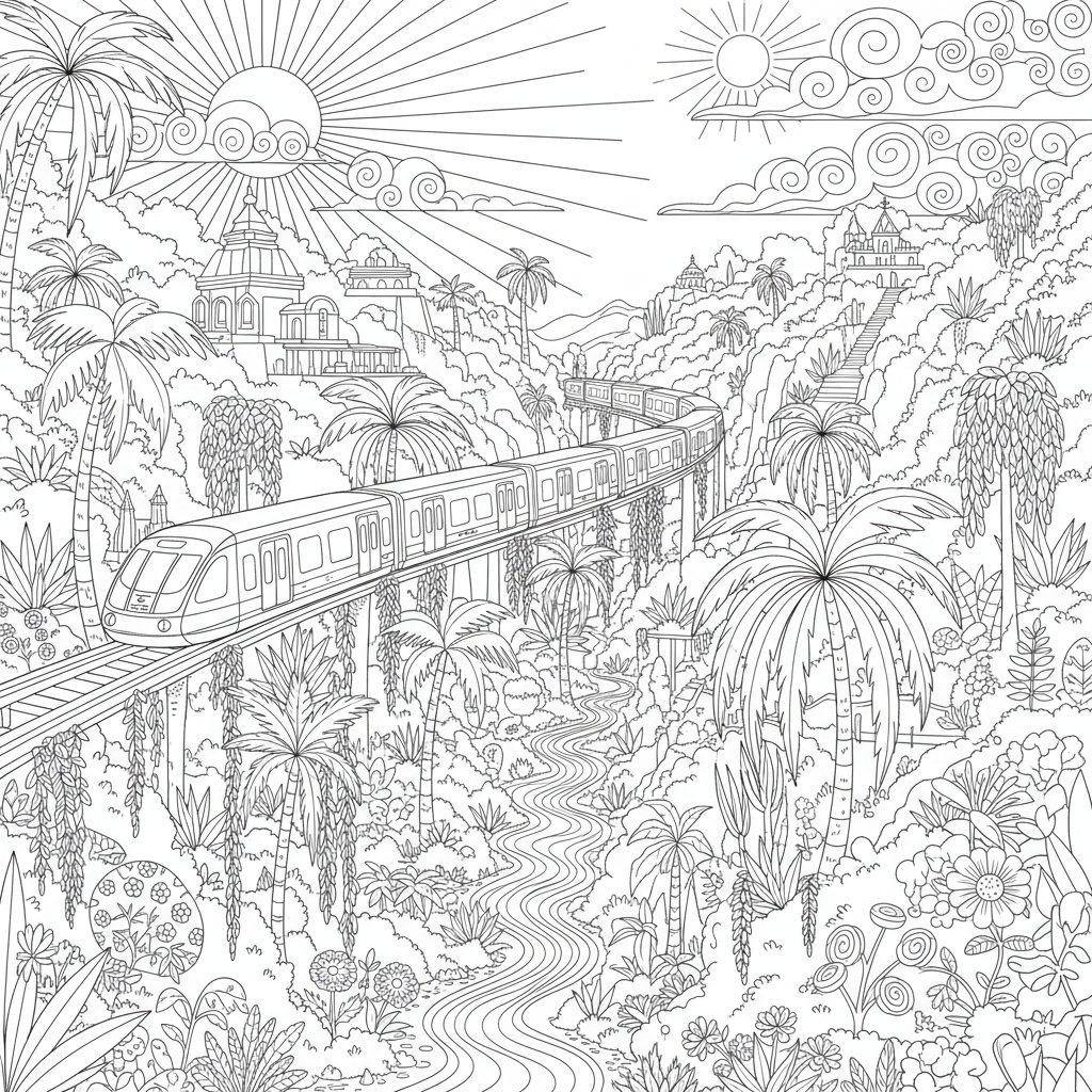 Página para Colorear del Monorraíl - Difícil