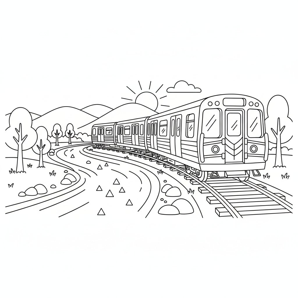 Página para Colorear del Elegante Tren de Metro - Medio