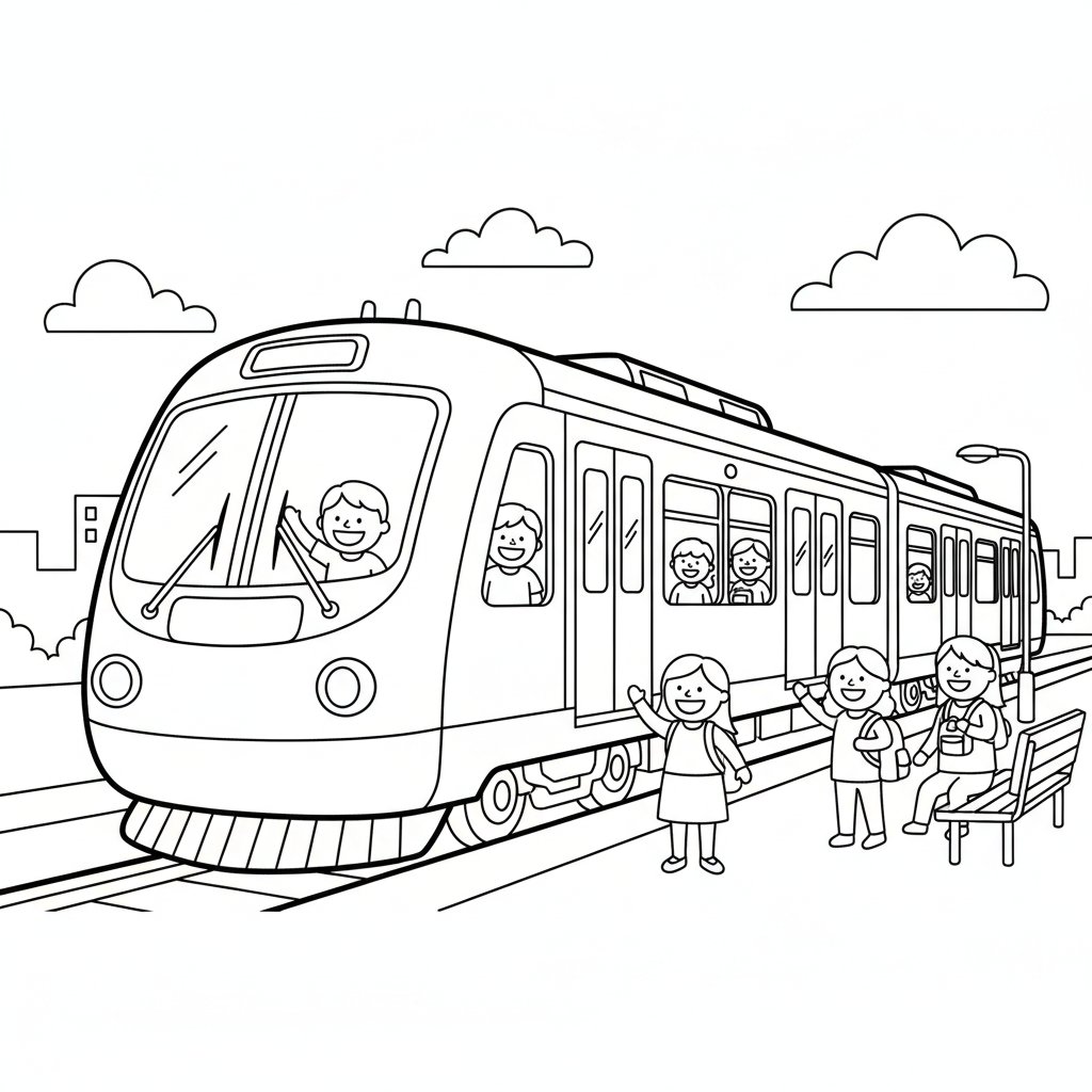 Página para Colorear de Lindo Tren de Cercanías - Medio