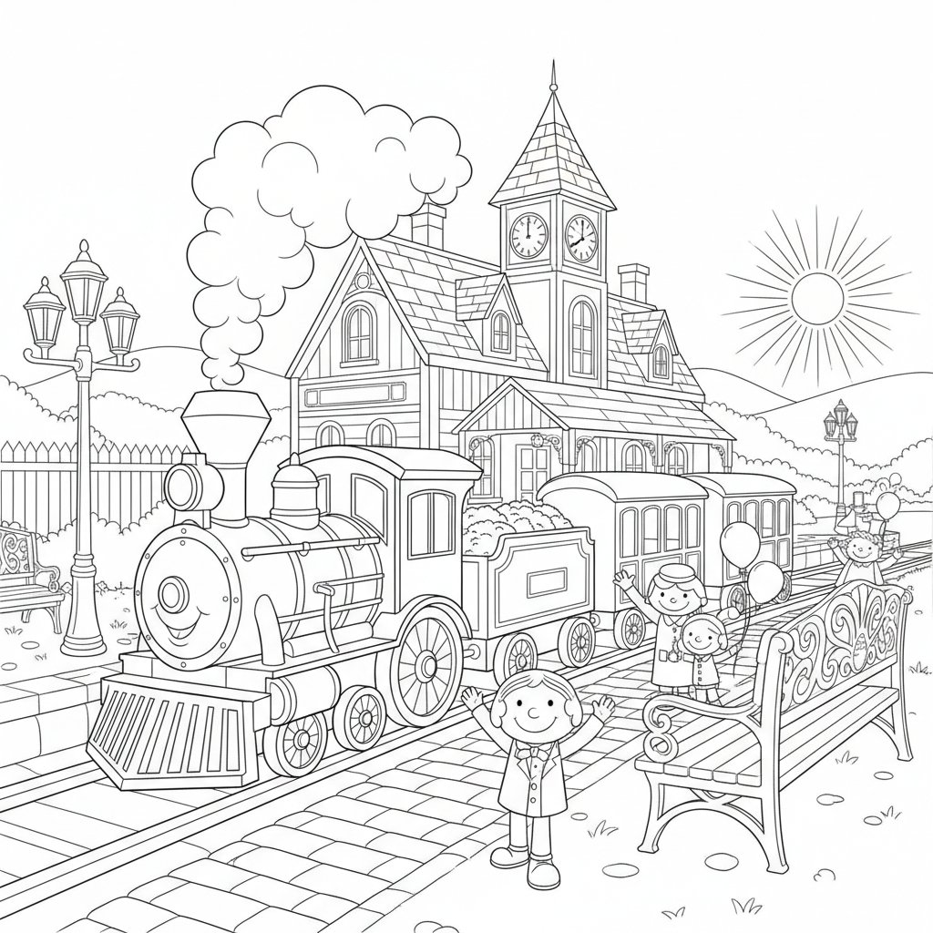 Página para Colorear del Tren de Juguete - Medio