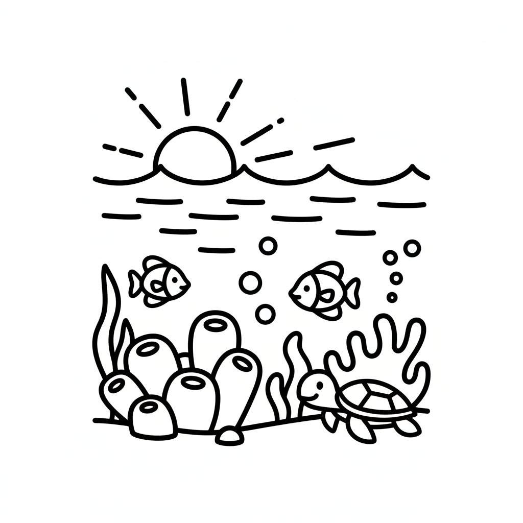 Página para Colorear de Escena de Arrecife de Coral - Fácil