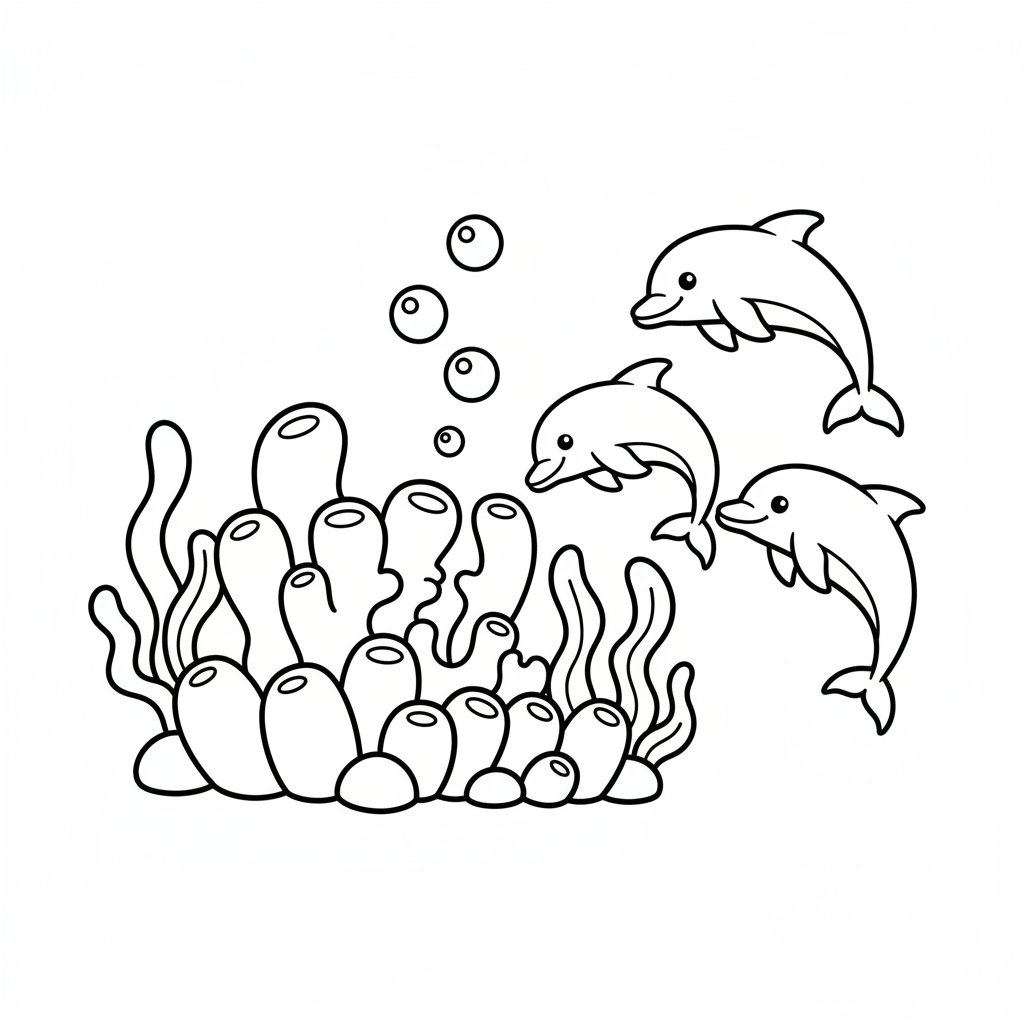 Página para Colorear de Lindo Jardín Submarino - Fácil