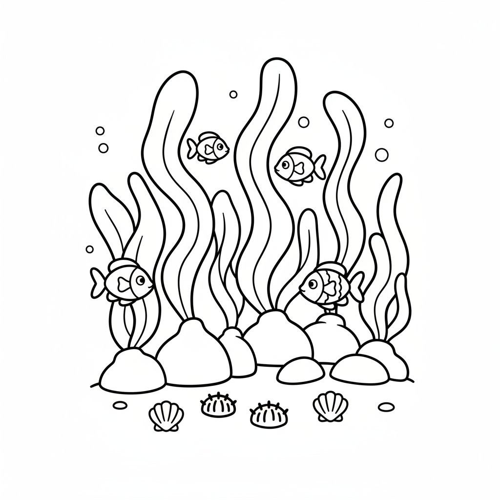 Alegre Bosque de Algas Página para Colorear - Fácil