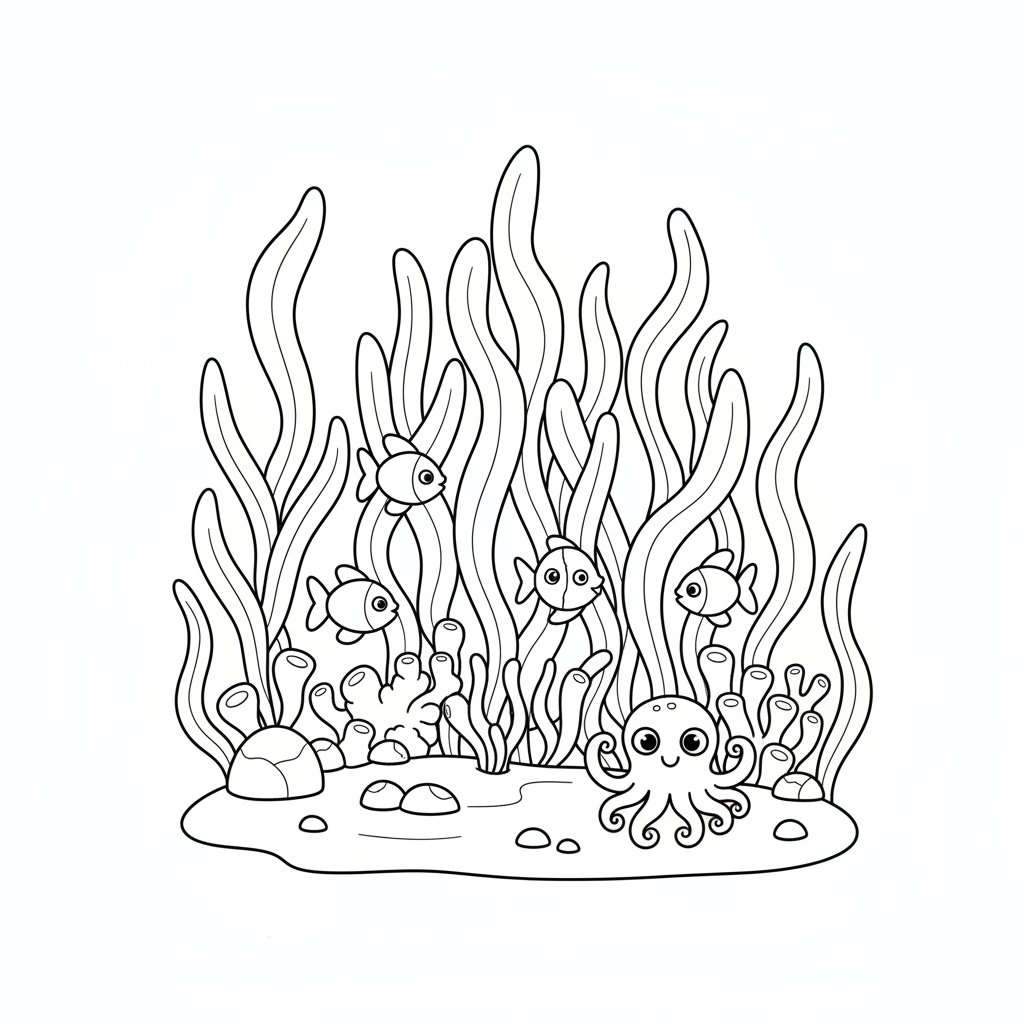 Página para Colorear del Bosque de Kelp - Fácil