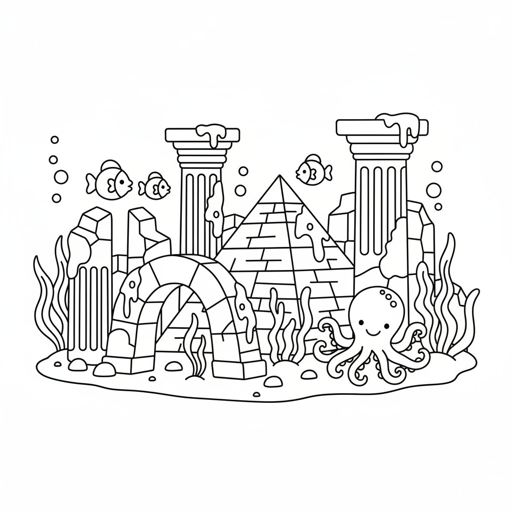 Página para Colorear de Ruinas Submarinas - Fácil