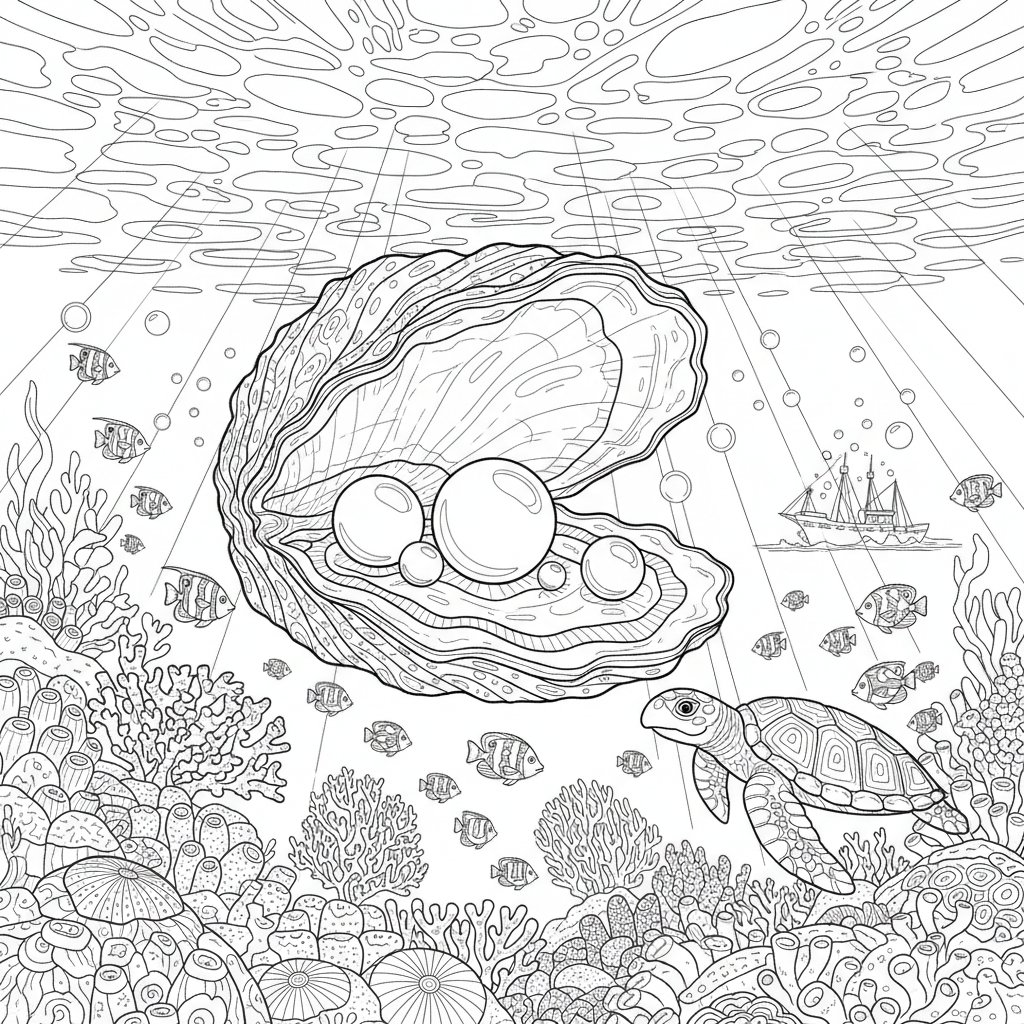 Página para Colorear de Ostra Perla Elegante - Difícil