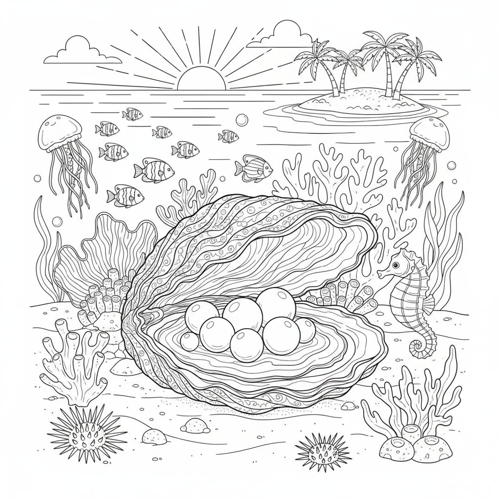 Página para Colorear de Linda Ostra Perlífera - Difícil