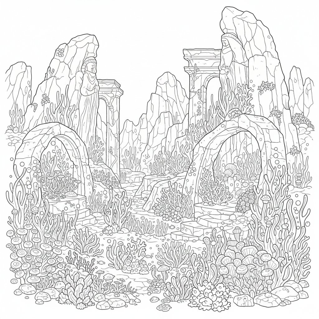 Página para Colorear de Jardín Submarino Radiante - Difícil