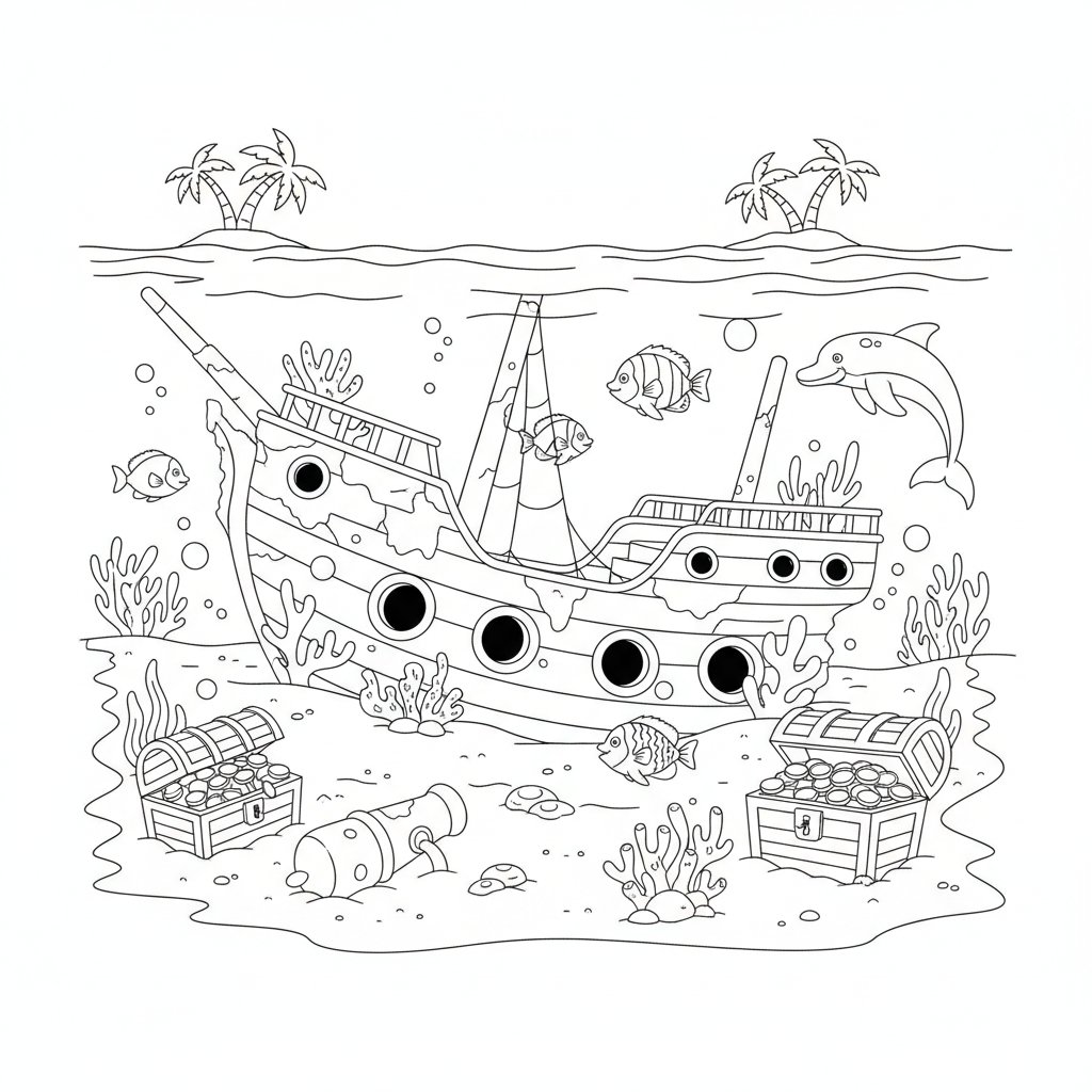 Página para Colorear de Barco Hundido - Medio