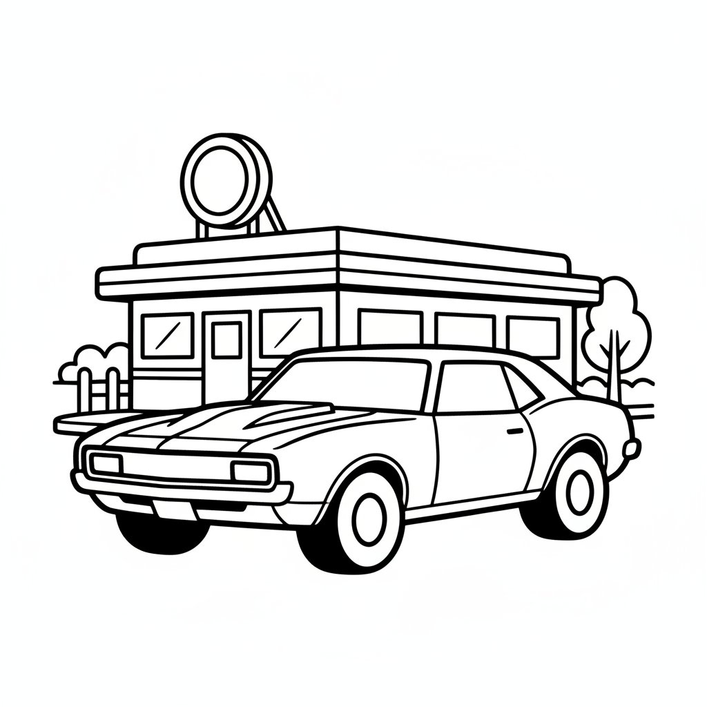 Página para Colorear de Auto Musculoso Alegre - Fácil