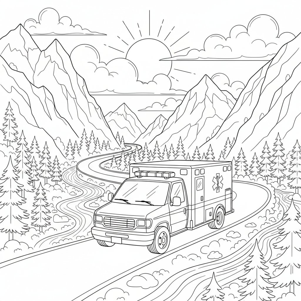 Página para Colorear de Ambulancia - Difícil