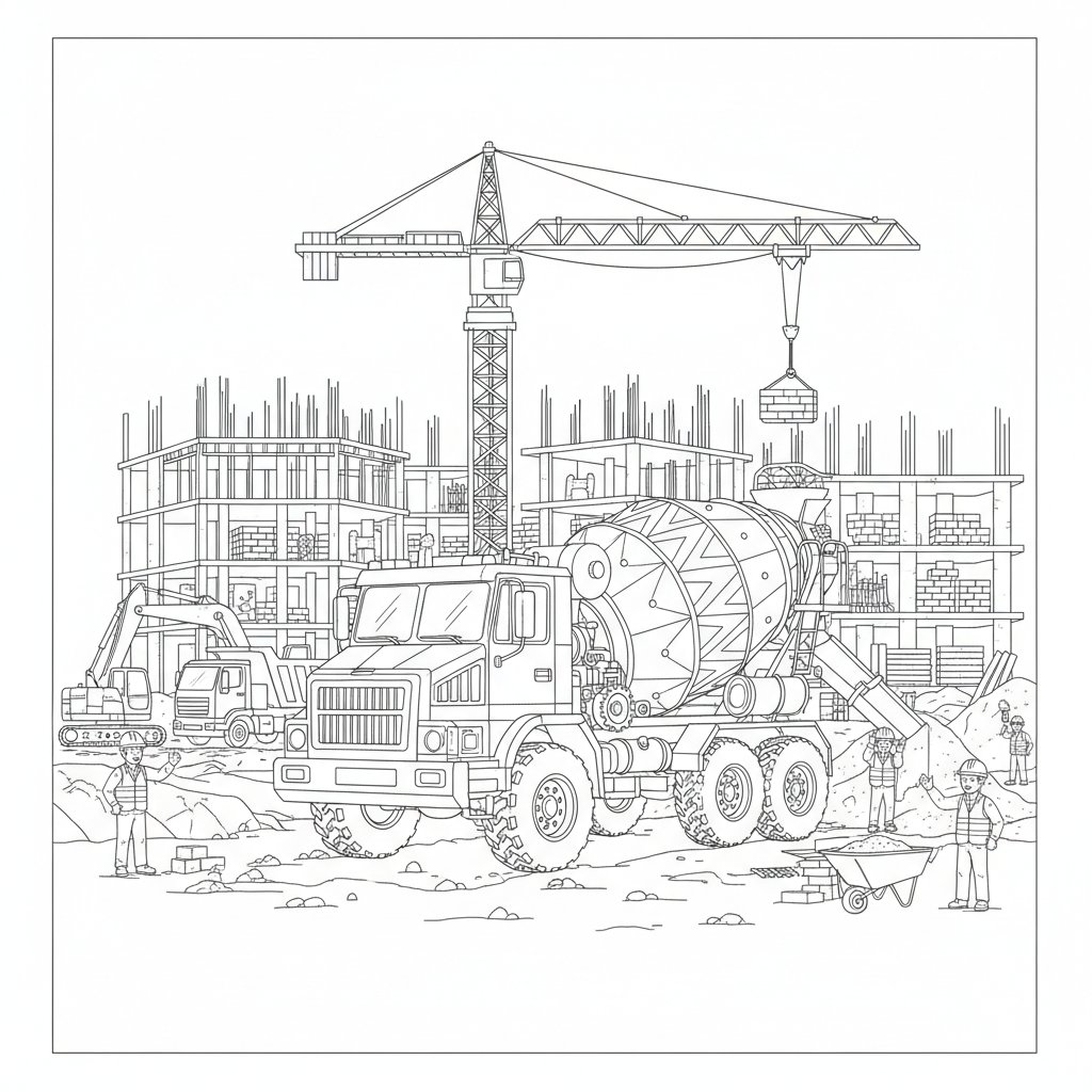 Página para Colorear de Hormigonera - Difícil