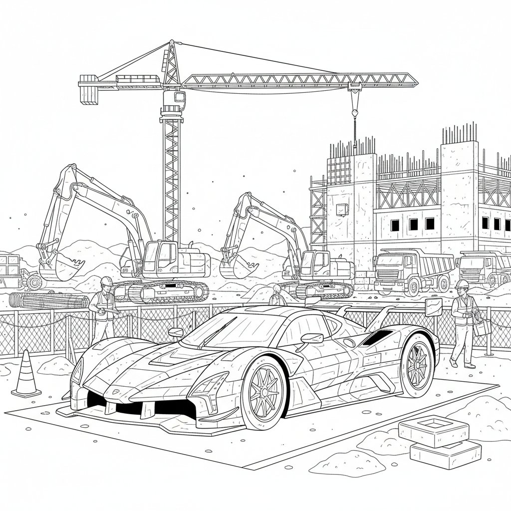 Fantástica Página para Colorear de Coche de Carreras - Difícil