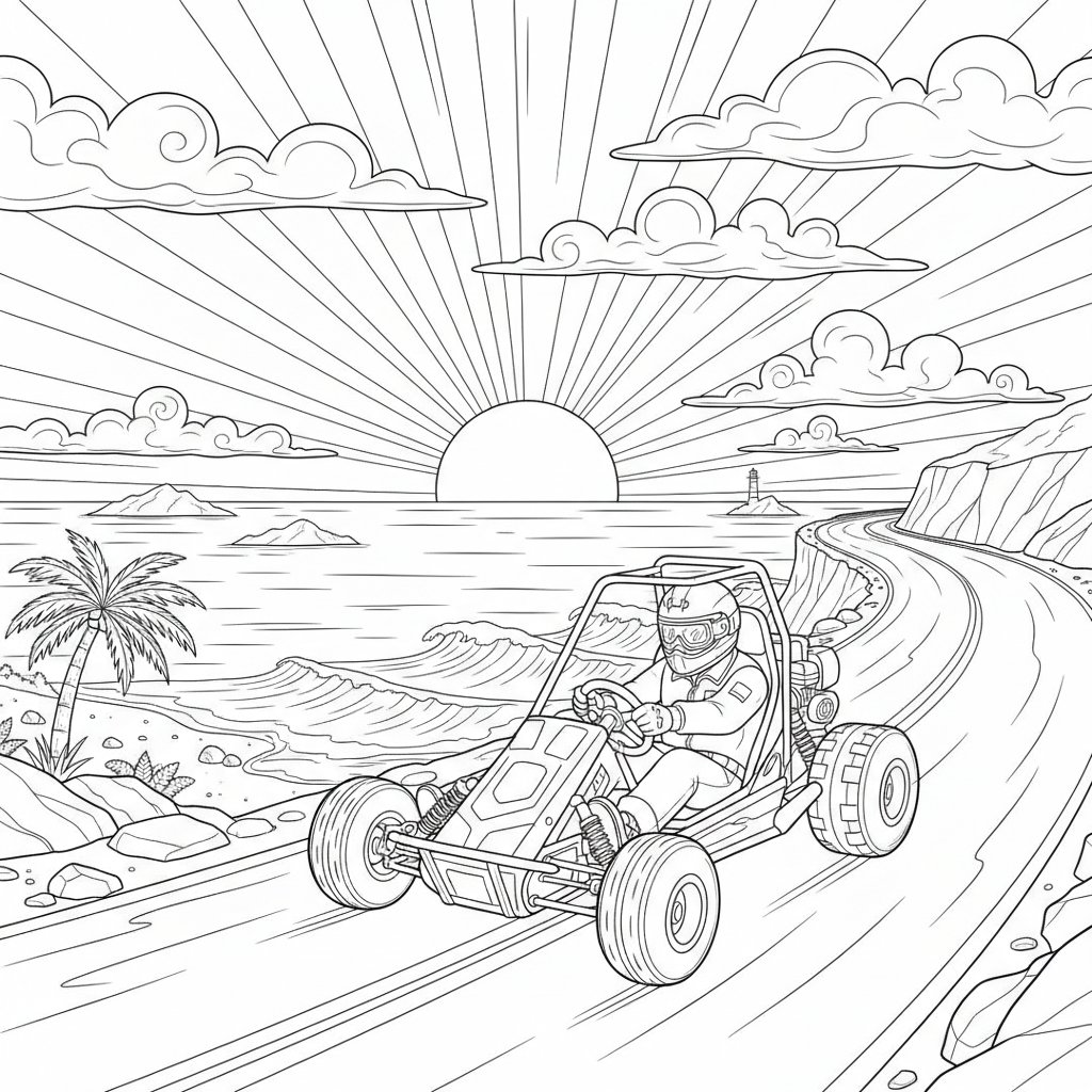 Página para Colorear de Go-Kart - Difícil