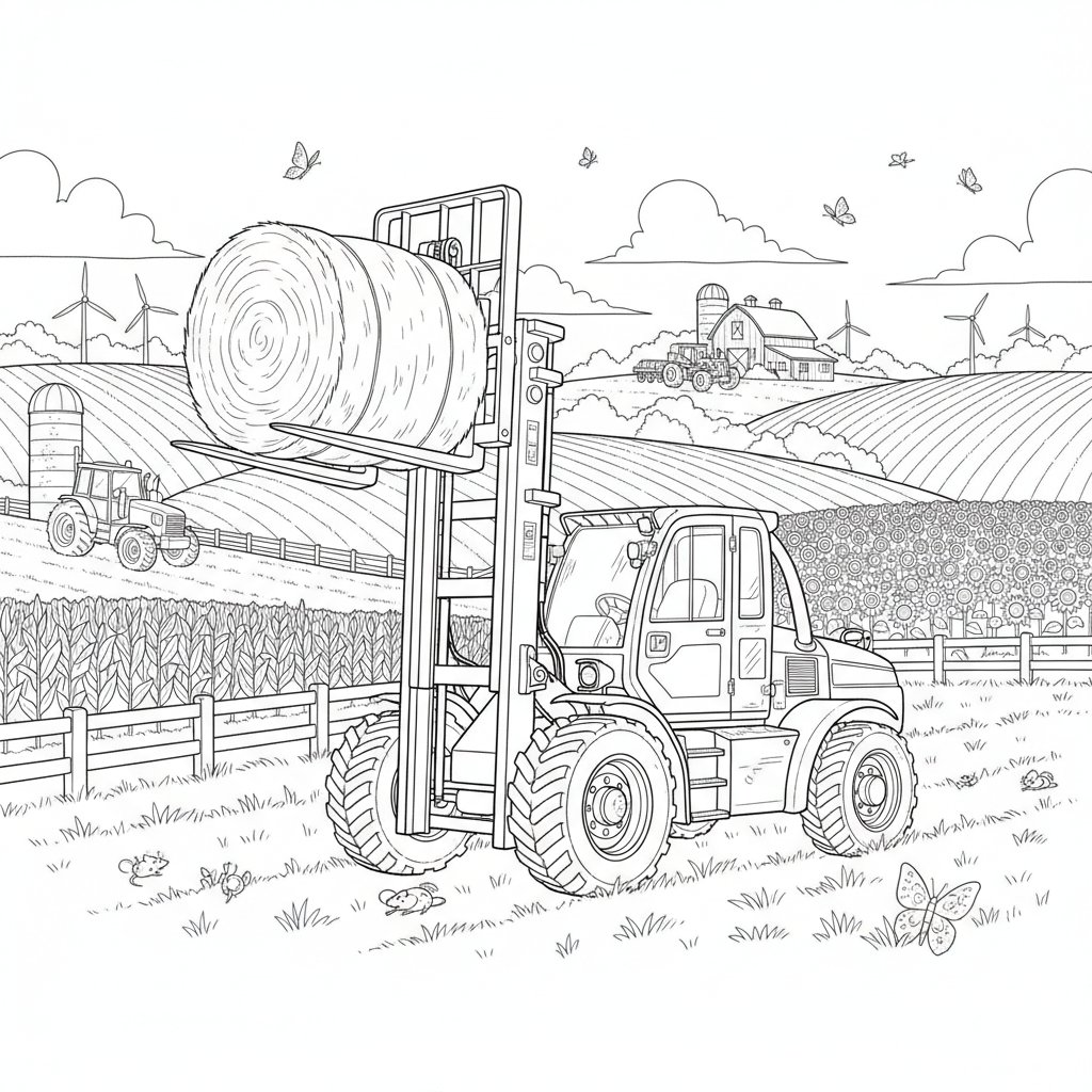 Página para Colorear de Carretilla Elevadora Elegante - Difícil