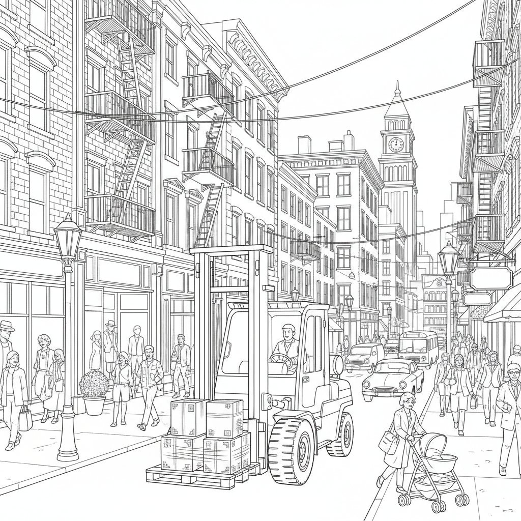 Página para Colorear de Lindo Montacargas - Difícil