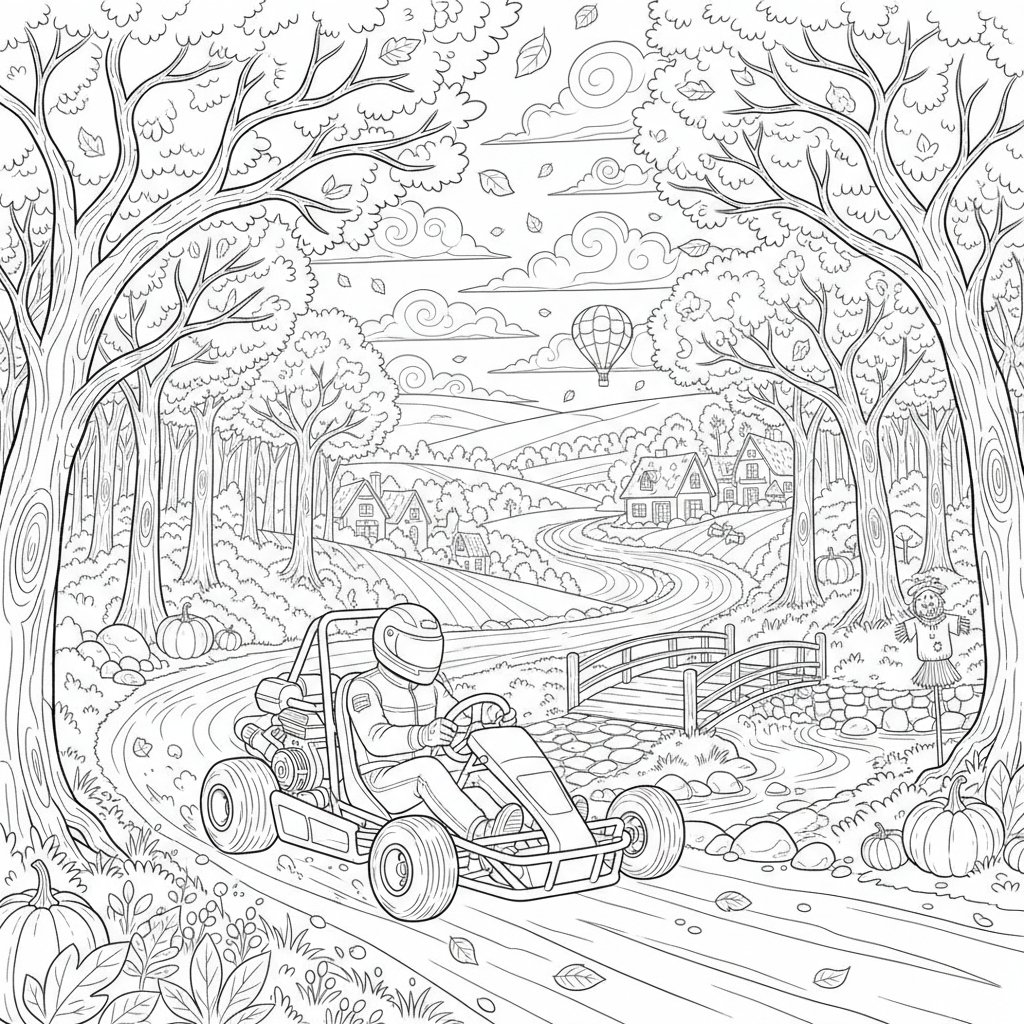 Página para Colorear de Lindo Kart - Difícil