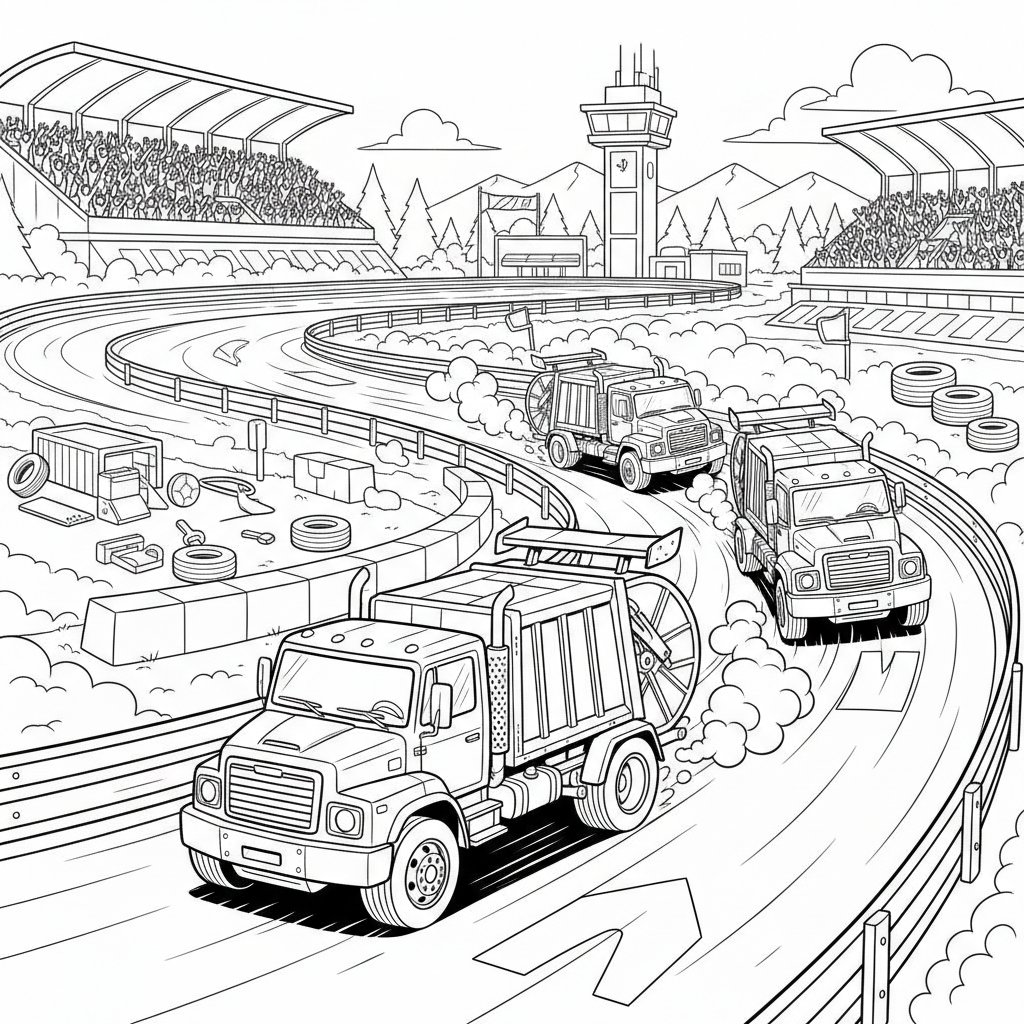 Página para Colorear del Camión de Basura Mágico - Difícil