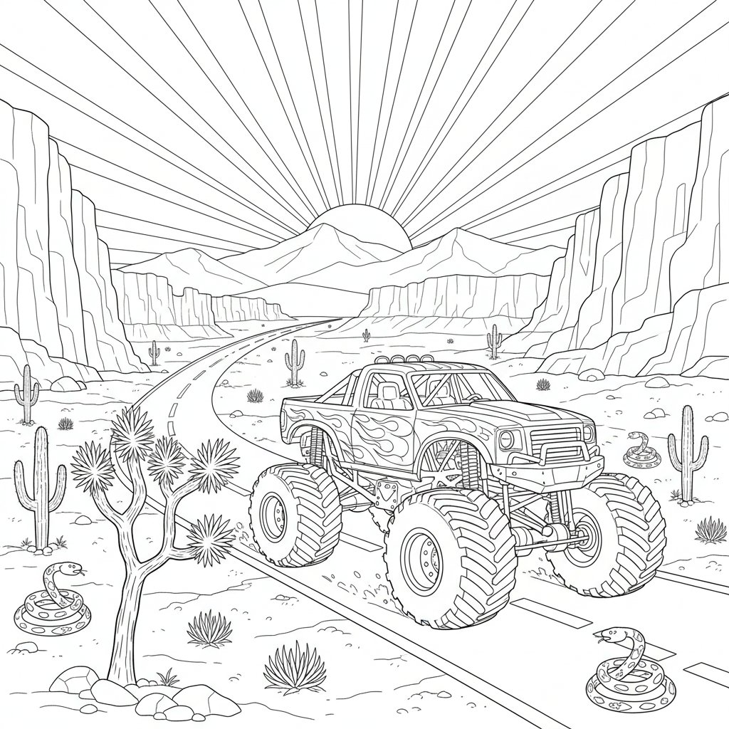 Página para Colorear del Monster Truck - Difícil