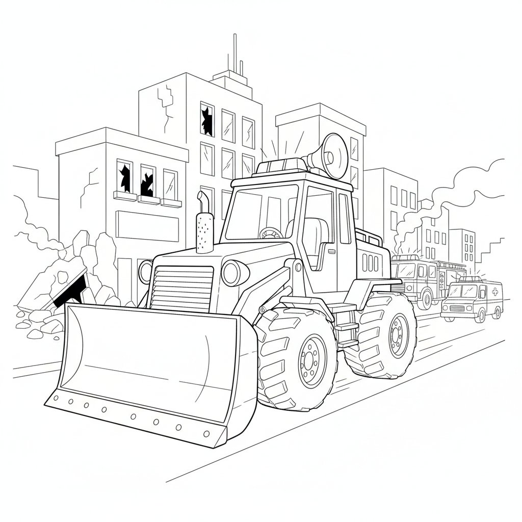 Página para Colorear de Bulldózer - Medio