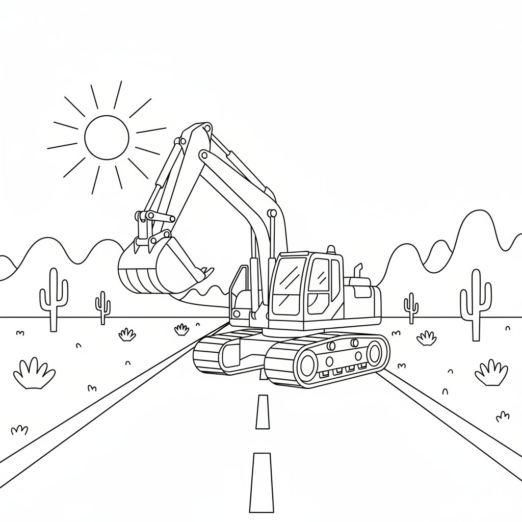 Página para Colorear de Excavadora Encantadora - Medio