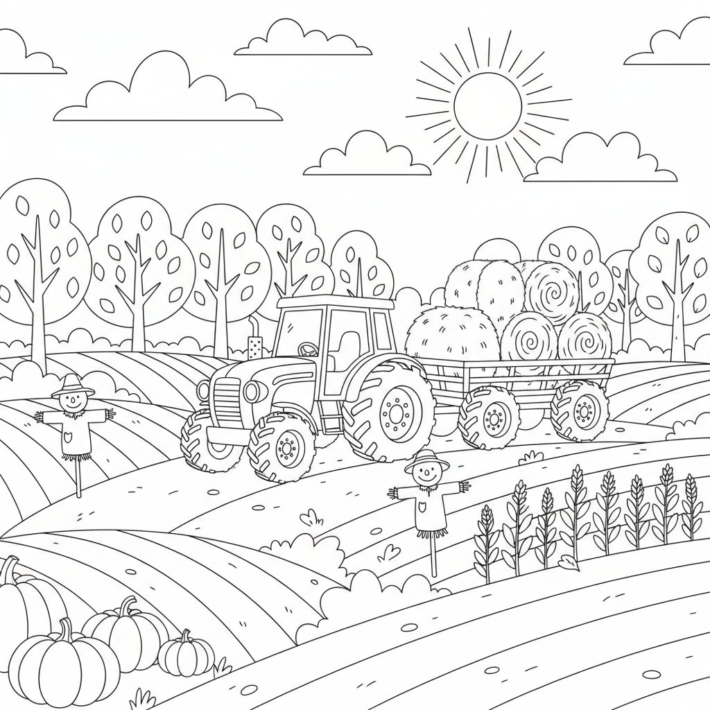 Página para Colorear del Tractor Clásico - Medio