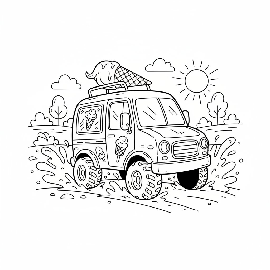 Página para Colorear de Camión de Helados - Medio