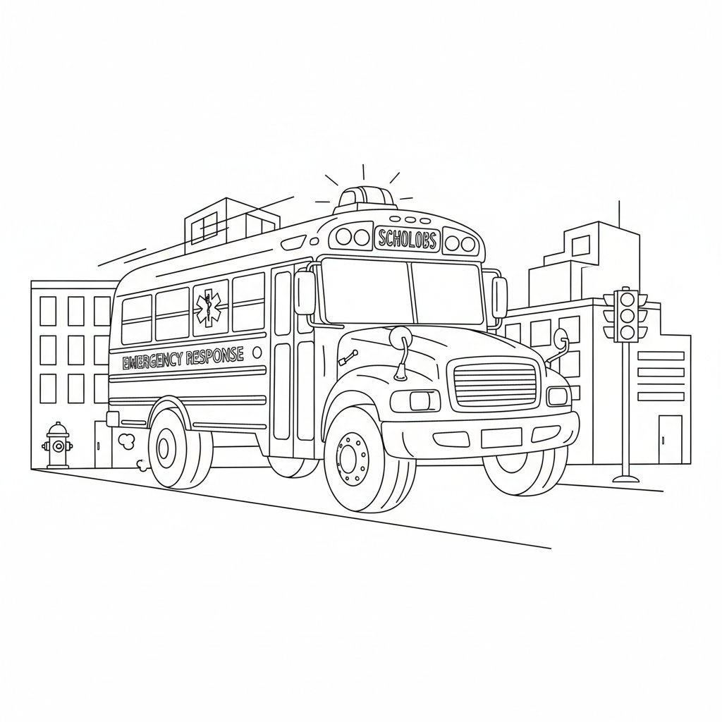 Página para Colorear de Autobús Escolar Majestuoso - Medio