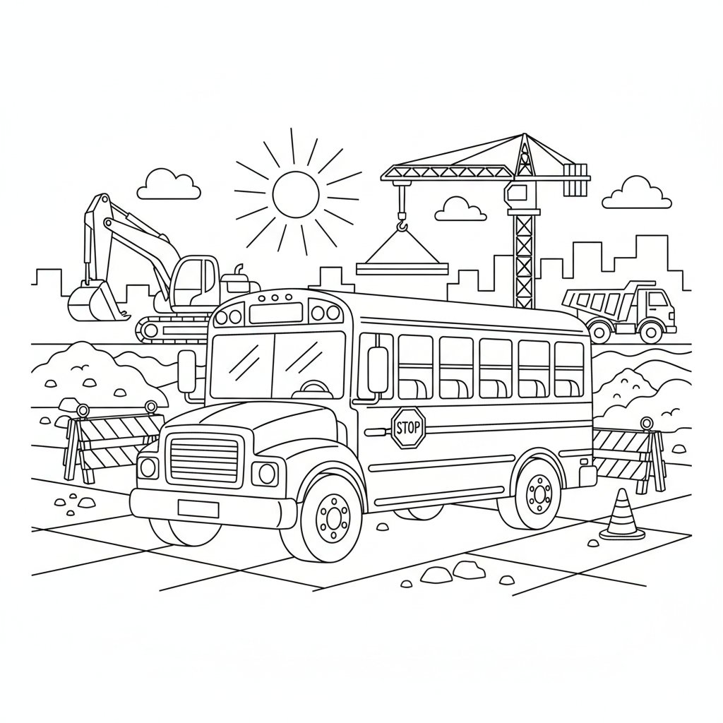 Página para Colorear del Autobús Escolar - Medio