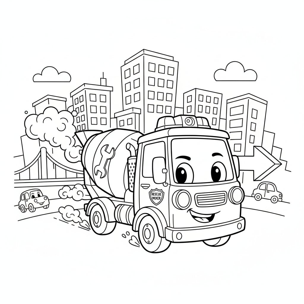 Página para Colorear de Hormigonera Impresionante - Medio