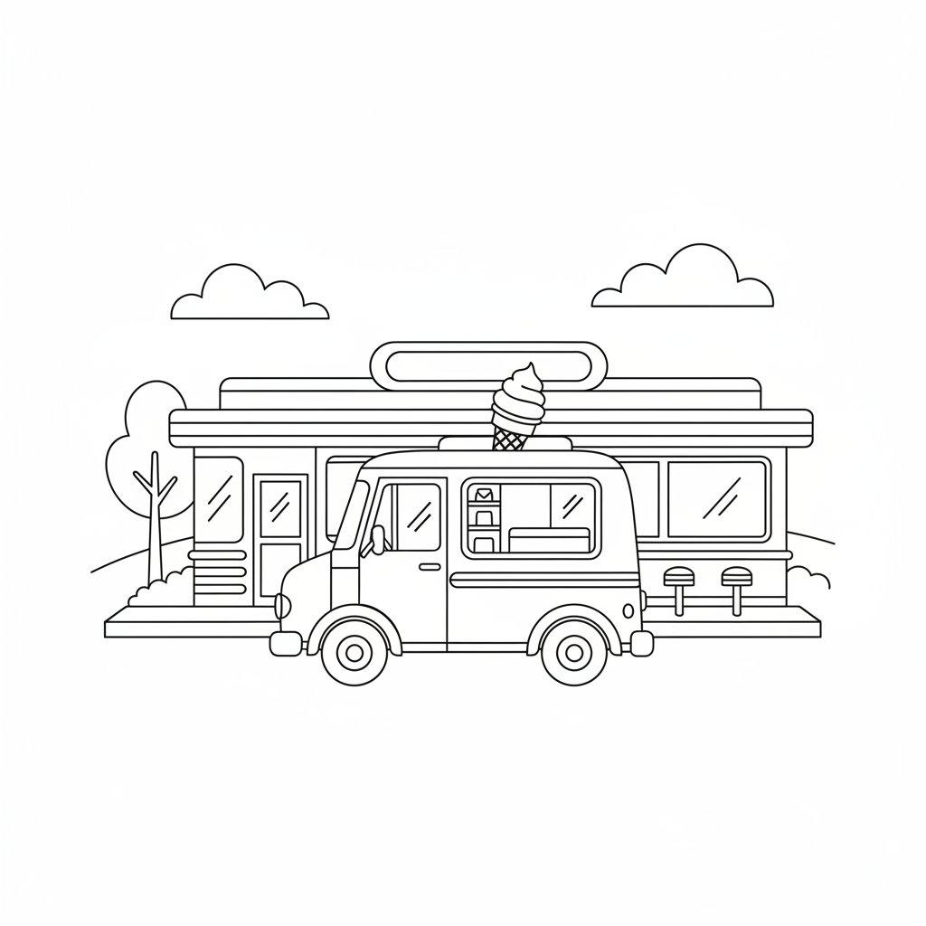 Página para Colorear Camión de Helados Vibrante - Medio