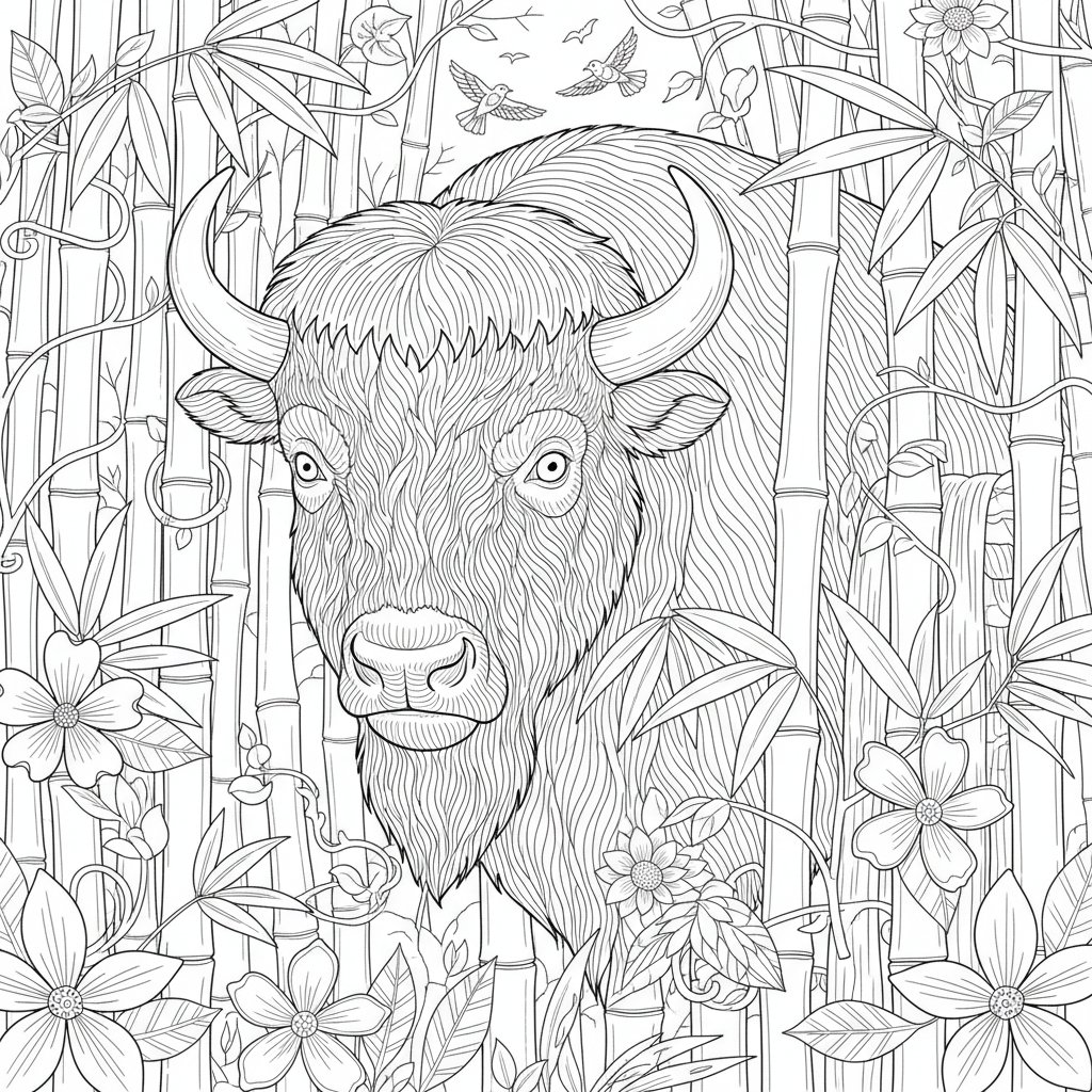 Página para Colorear de Bisonte - Difícil