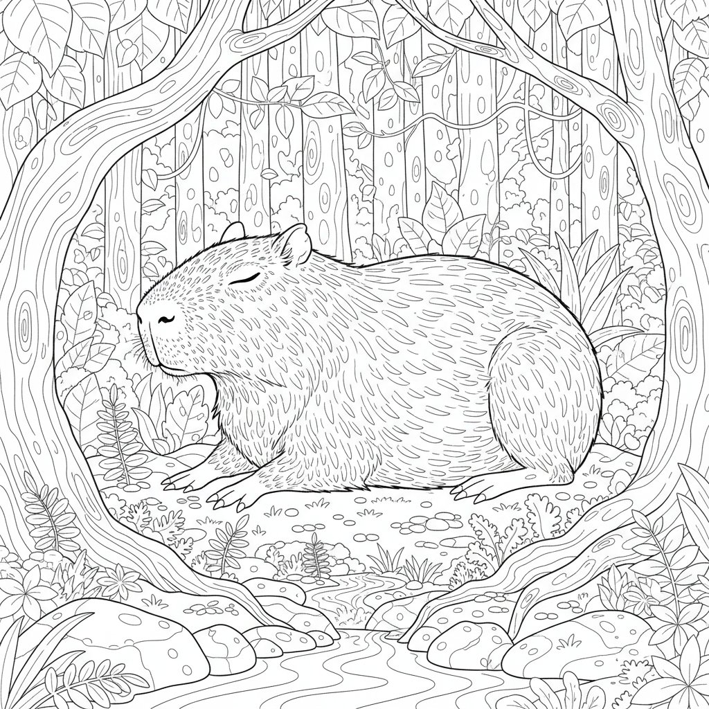 Página para Colorear de Capibara - Difícil