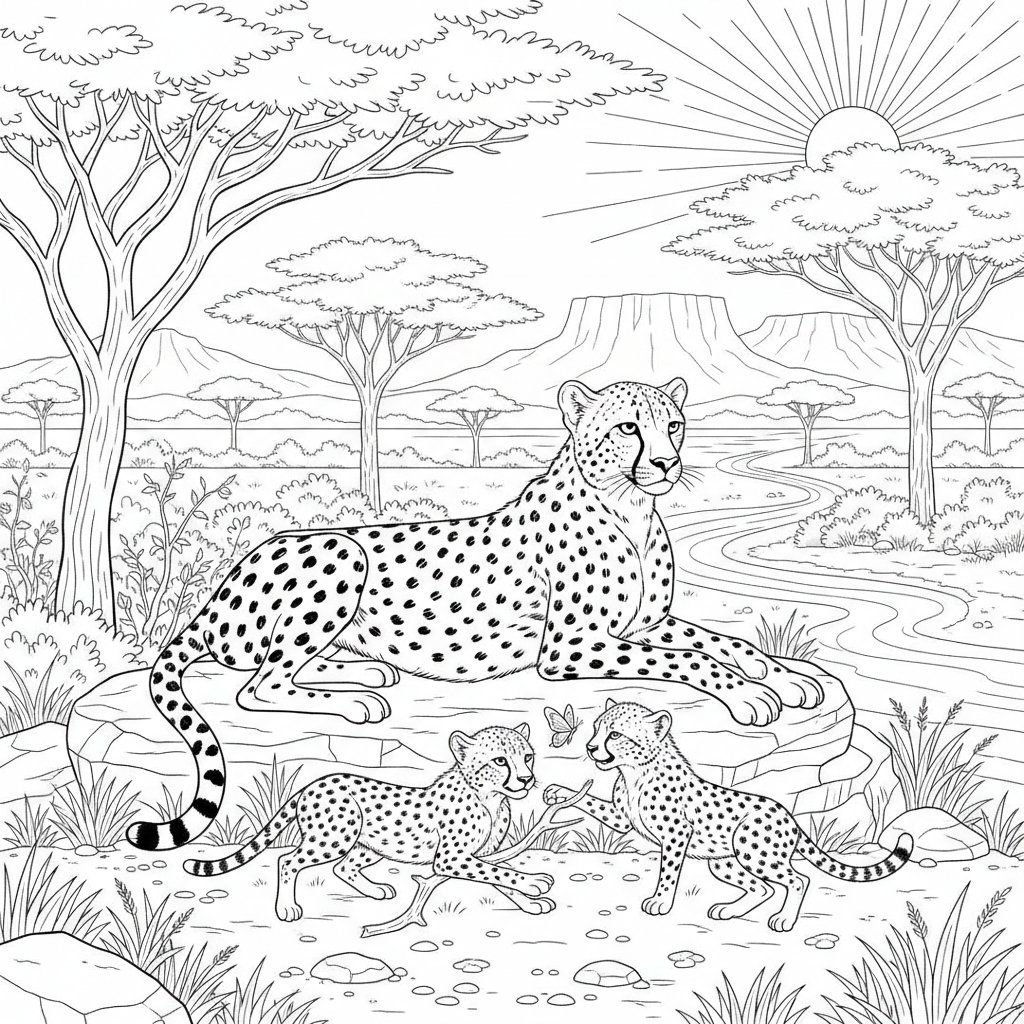 Página para Colorear del Guepardo - Difícil